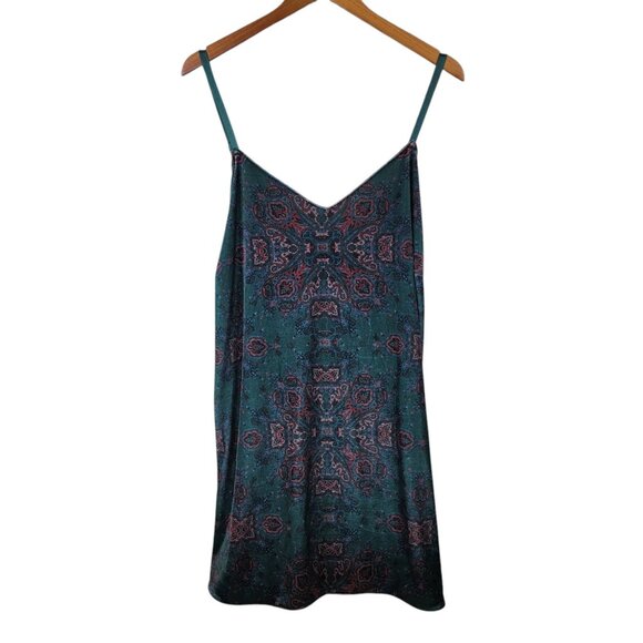 Cacique Babydoll Chemise Lingerie 26/28 Green Pink Floral Velvet Mini Dress Sexy - Picture 2 of 6